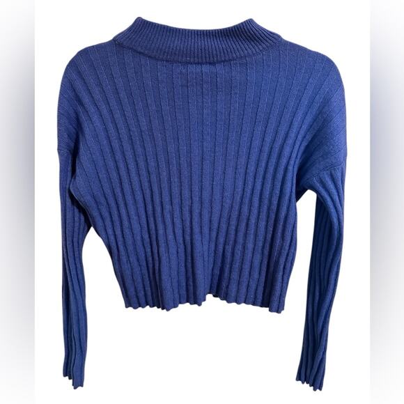 Madewell Cropped Mock Neck Sweater, Bright Blue, size S - Picture 5 of 7